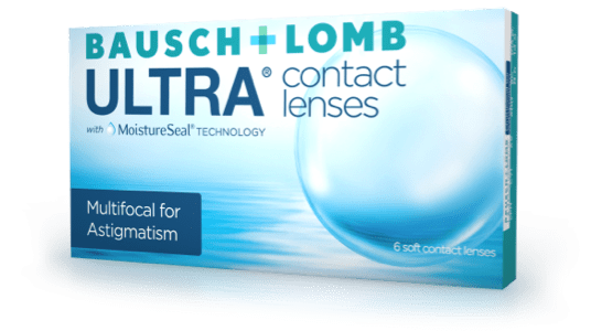 Box of ULTRA monthly multifocal contact lenses for astigmatism