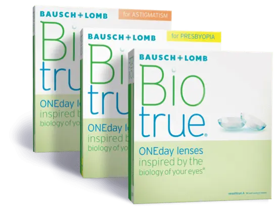 Biotrue ONEday daily contact lens boxes lineup